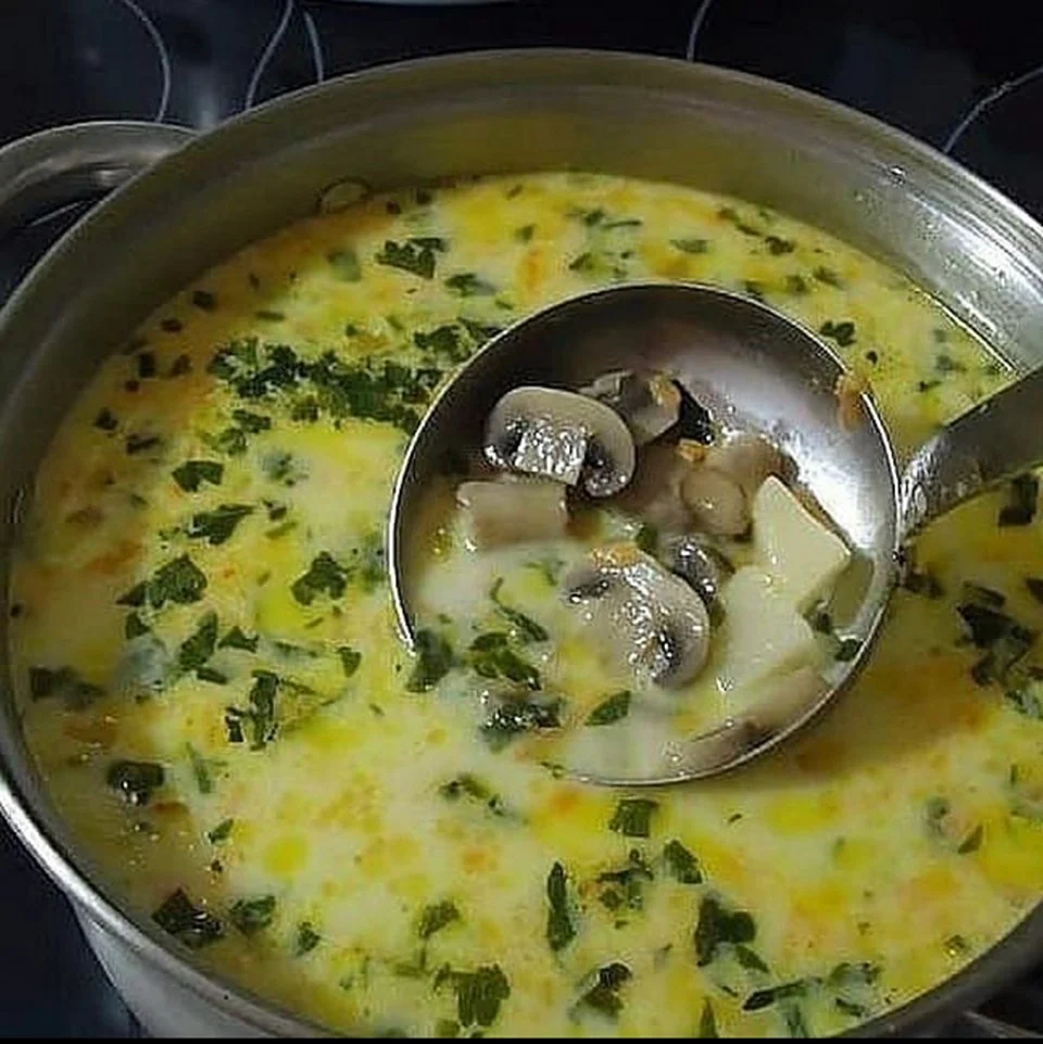 Грибной суп из шампиньонов с плавленным сыром