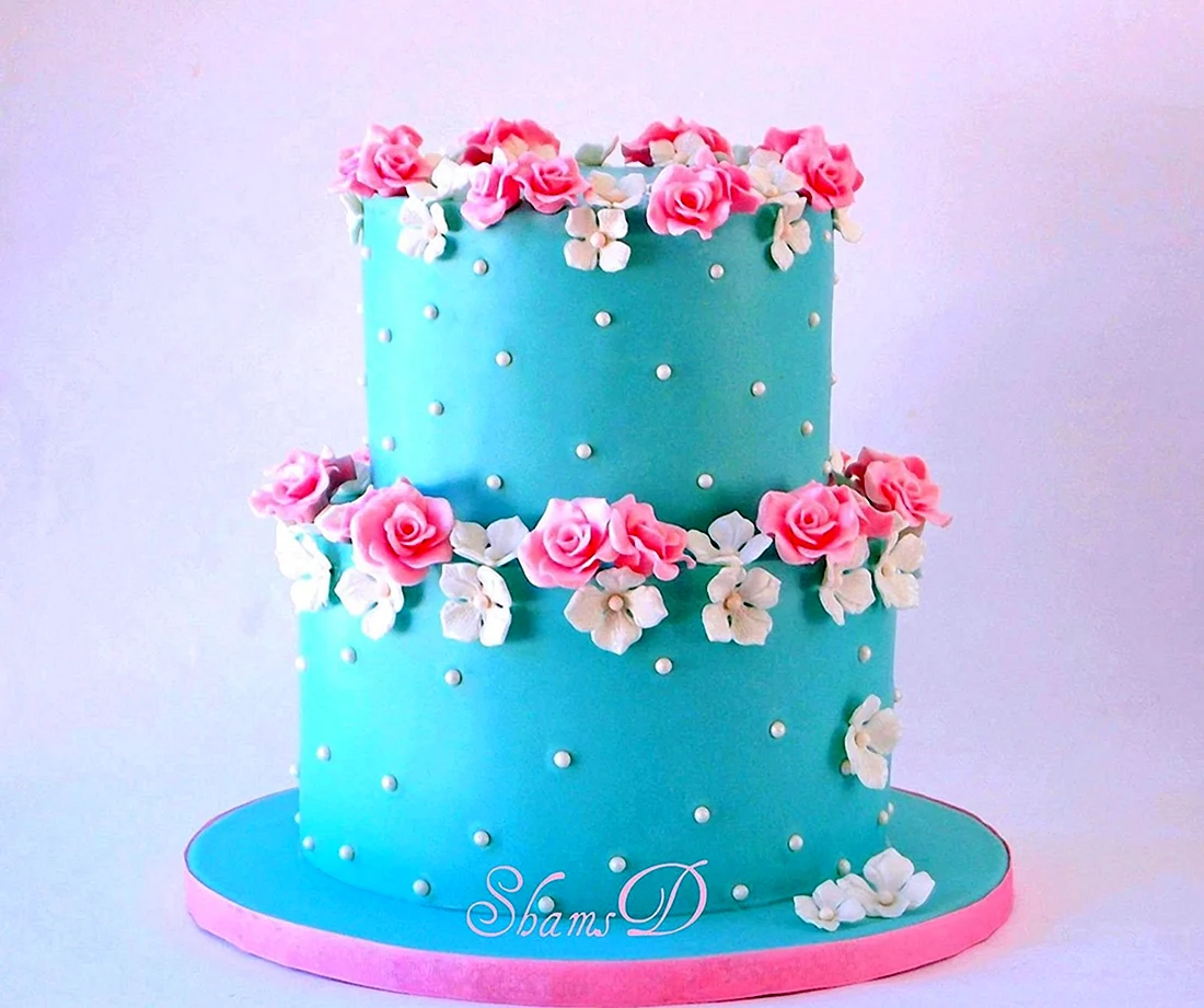 Яркий розово-голубой торт