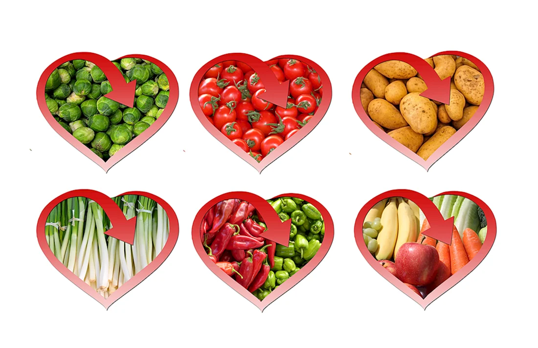 Сердце из овощей и фруктов