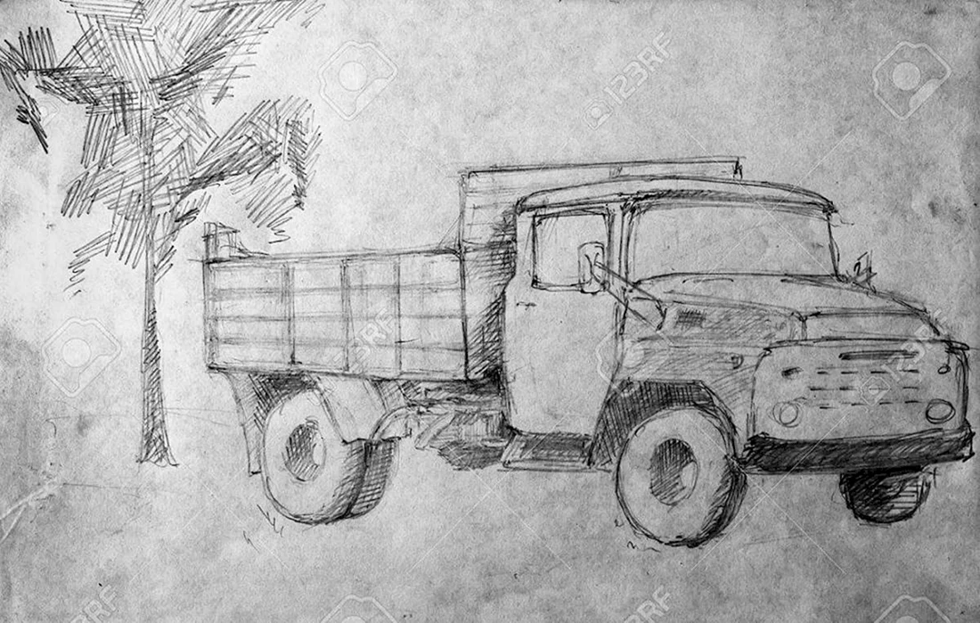 Старый грузовик карандашом