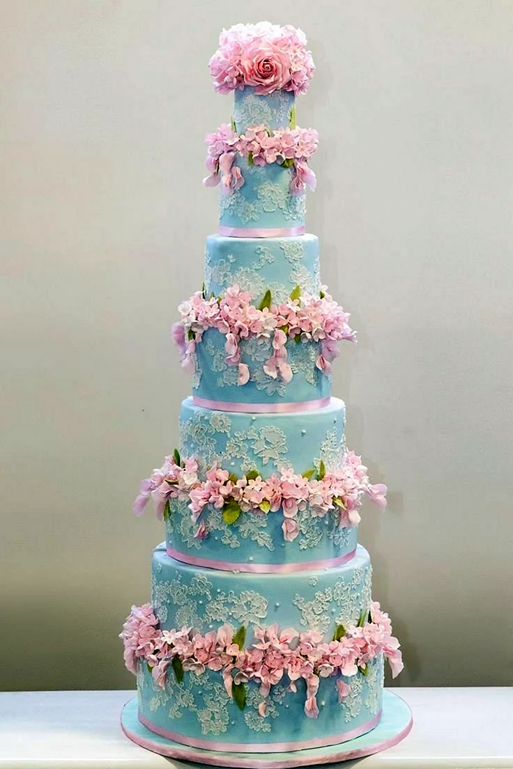 Свадебный торт розово голубой