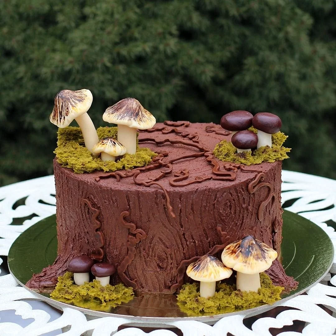 Торт пенек с грибами
