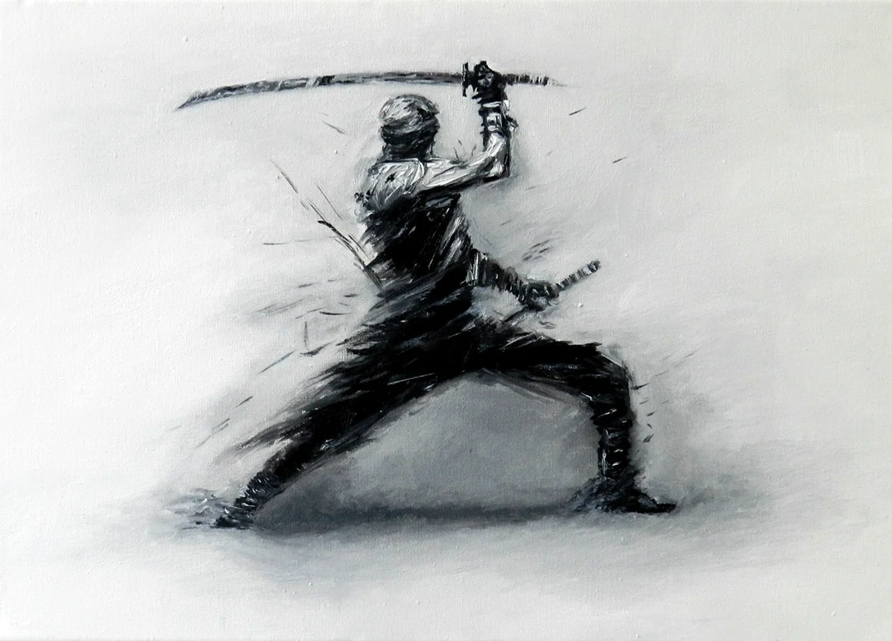 Воин в прыжке с мечом